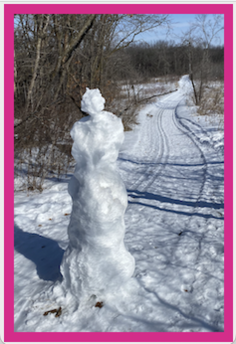 image of a snowman with a pink border